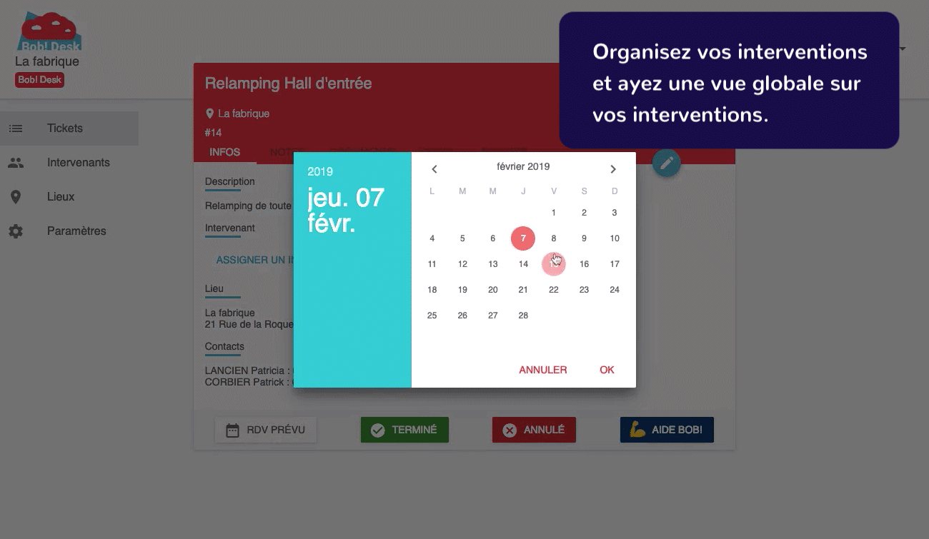 Logiciel de maintenance GMAO immobilier Bob! Desk - recrutement sur mesure d'artisans qualifiés pour votre intervention - copie d'écran