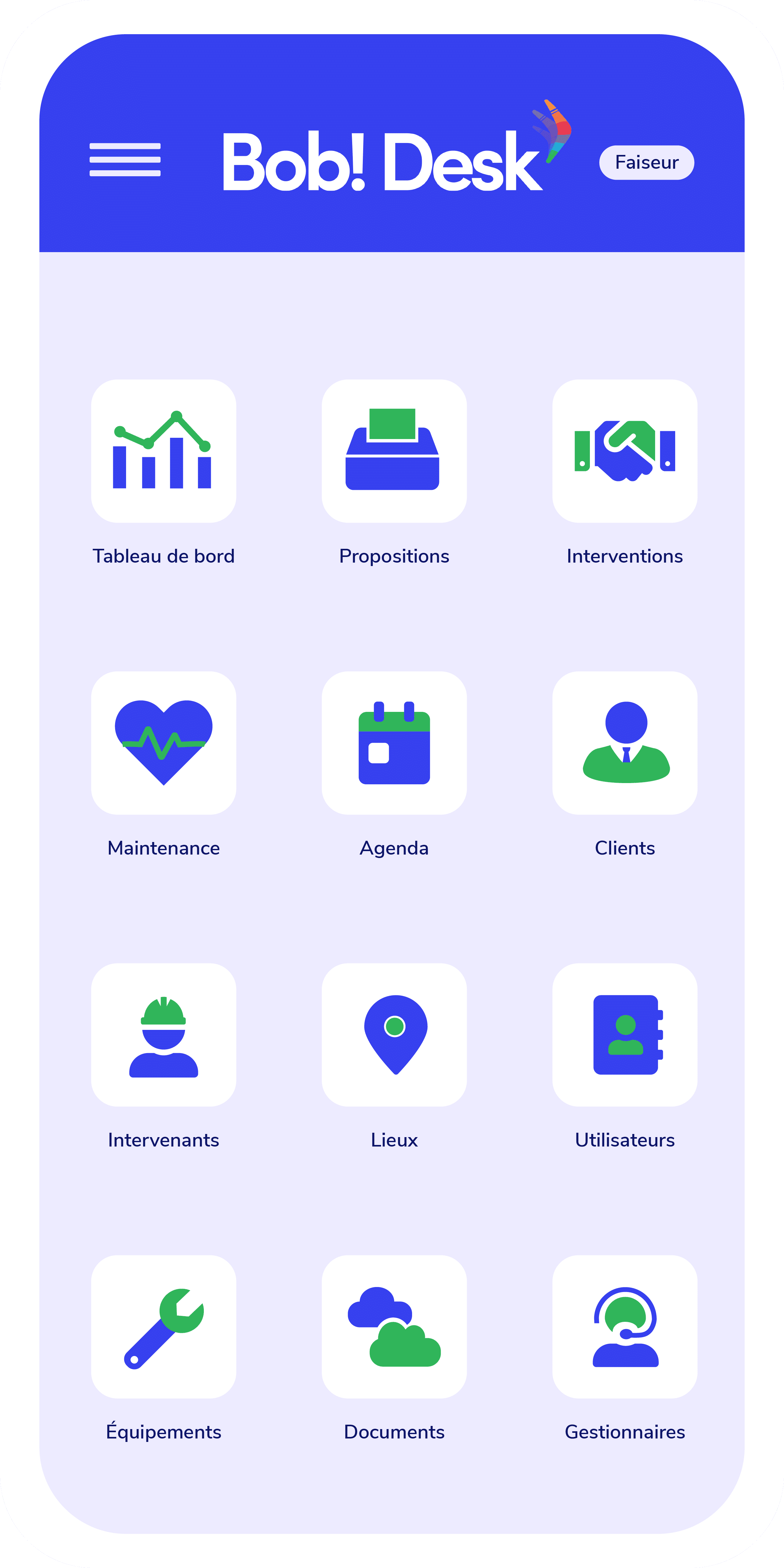 A simple and dedicated mobile interface - Technical Company Functionalities - Bob! Desk 