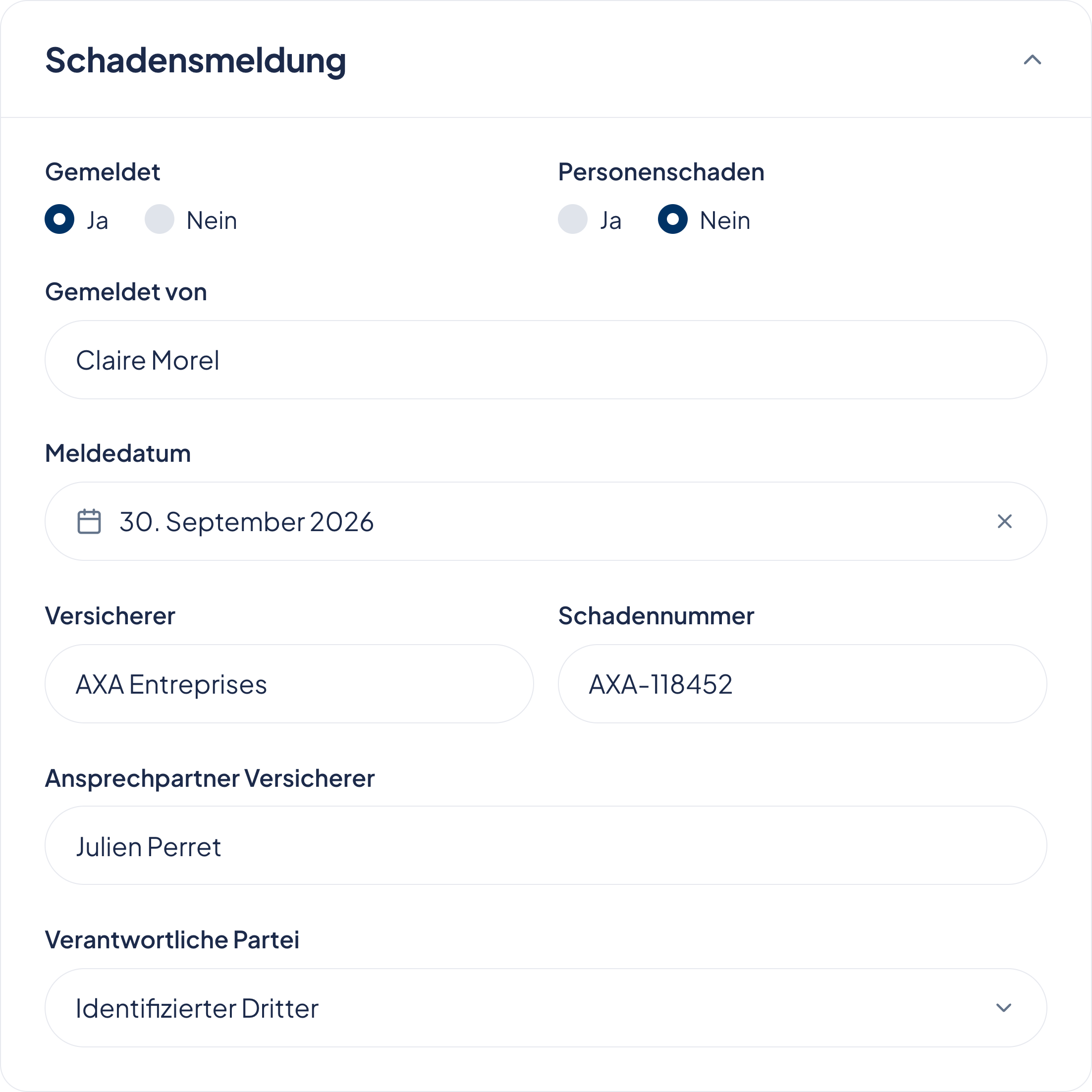 Meldung und Verwaltung des Schadenfalls
