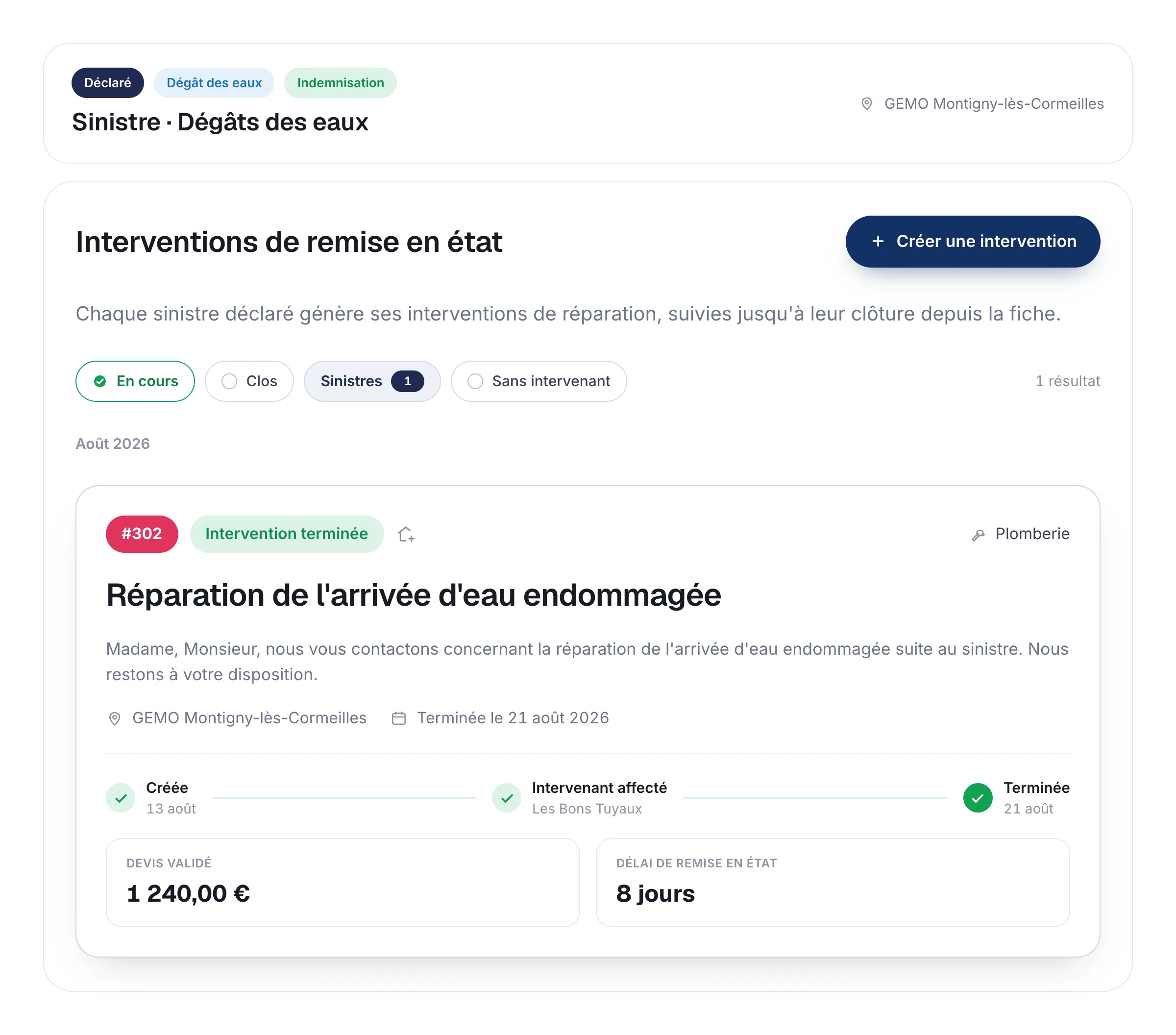 Interventions de remise en état