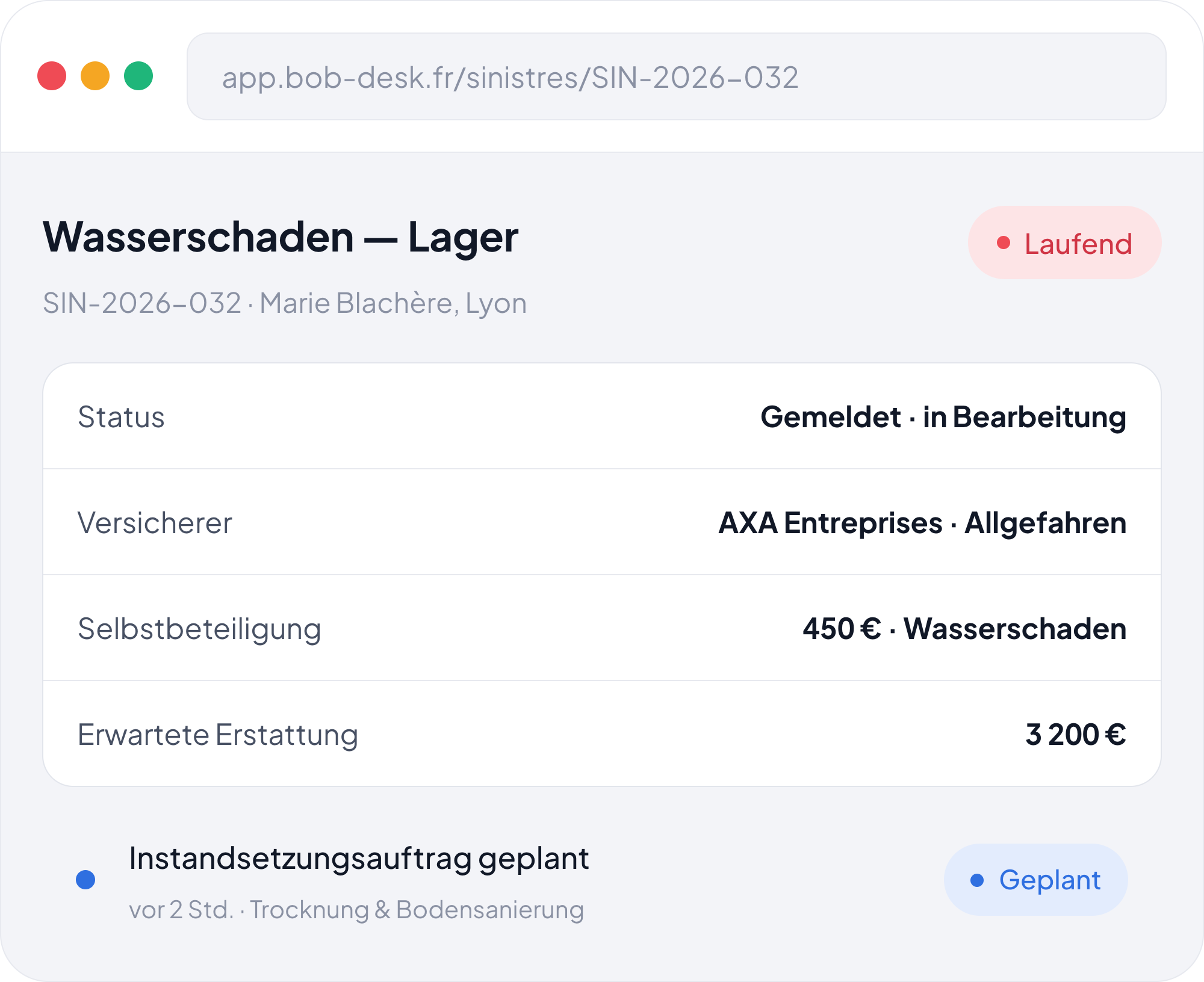 Bob! Desk Oberfläche – Schadensfallakten