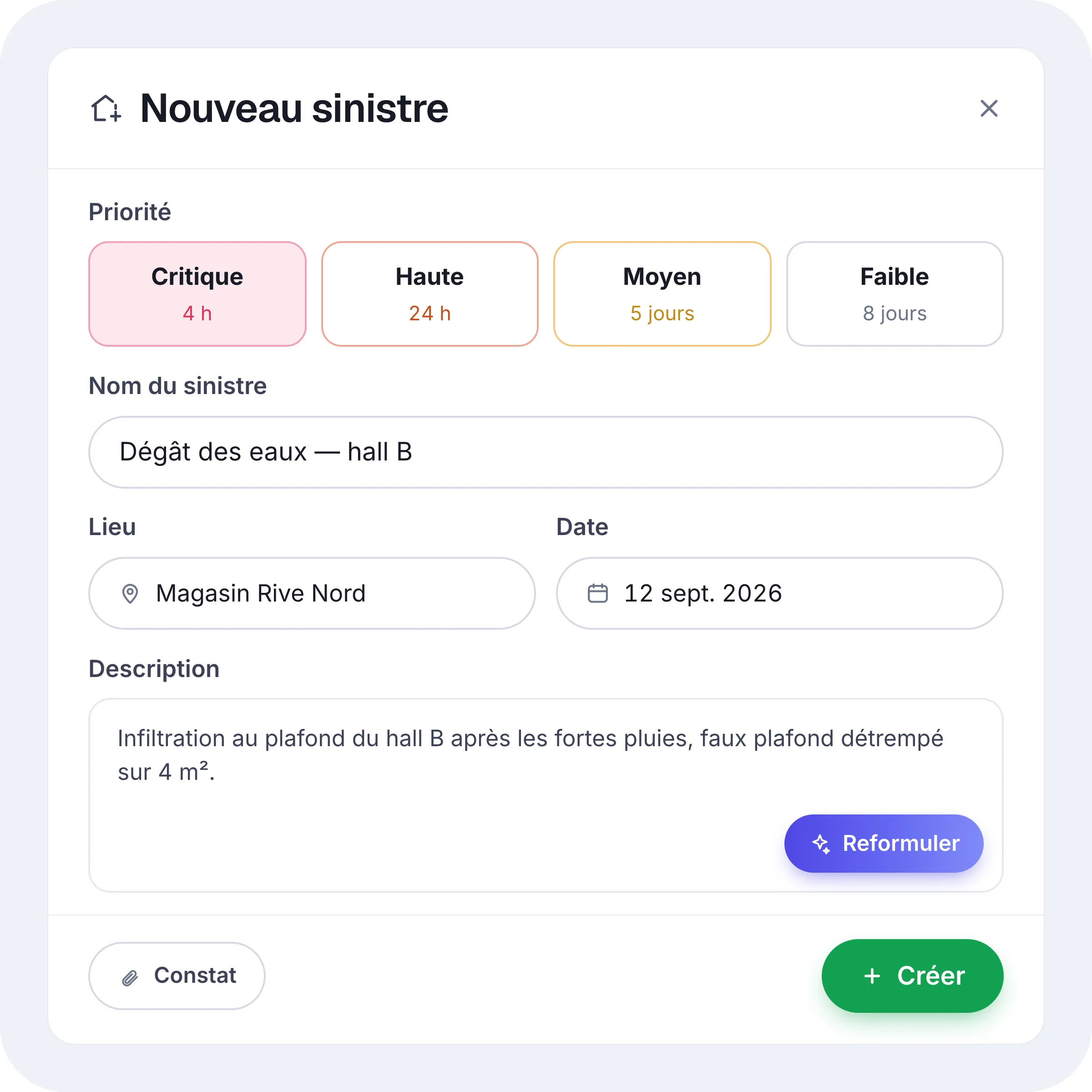 Fiche sinistre