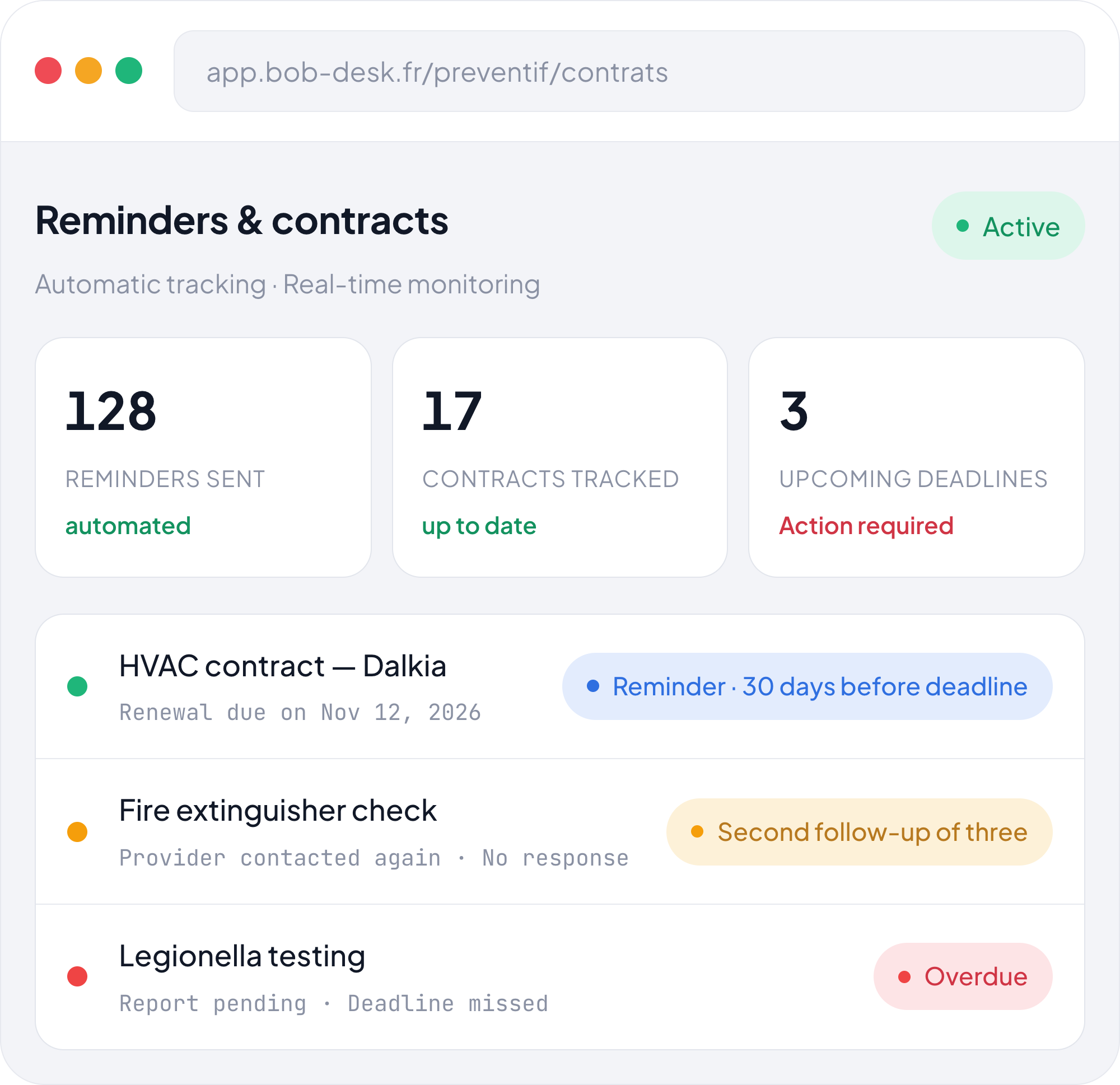 Bob! Desk Interface - Reminders & Contracts